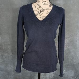 Navy V-Neck Knit Sweater